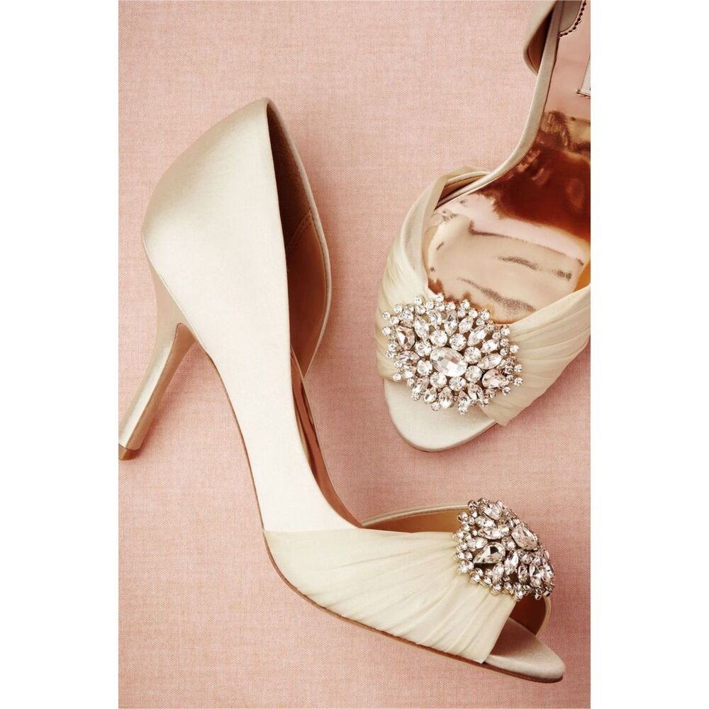 Badgley Mischka Womens Pearson d'Orsay Crystal Embellished Heels in Ivory Sz 8.5